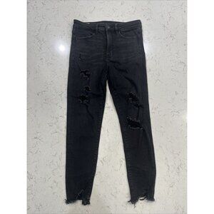 American Eagle Super Hi Rise Jegging Jeans Crop Next Women's 8 Black Distressed